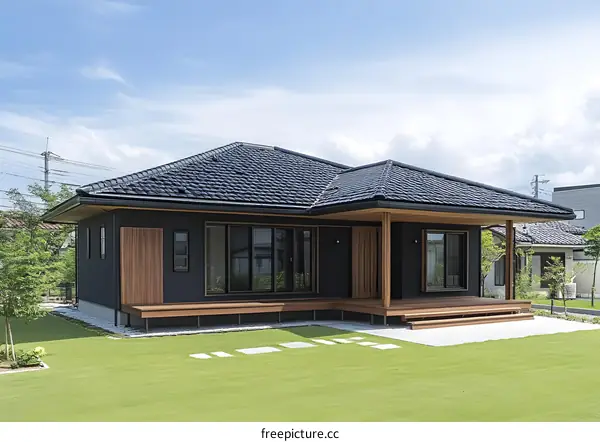 Modern Japanese House with Black Exterior and Wooden Accents
