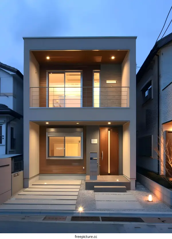 Modern Minimalist Two Story House with Wooden Accents