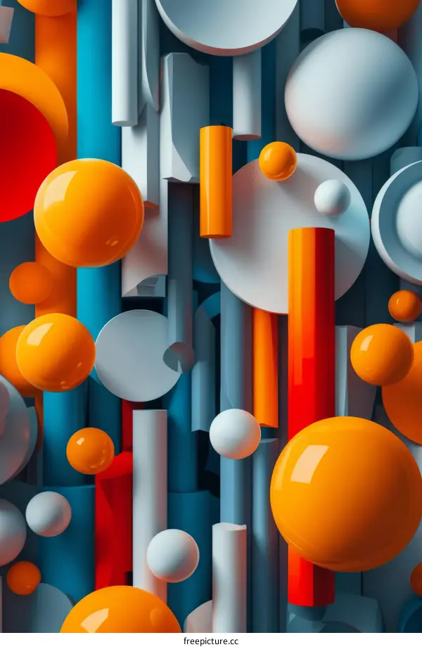 3D rendering of geometric shapes including spheres and cylinders with bright colors