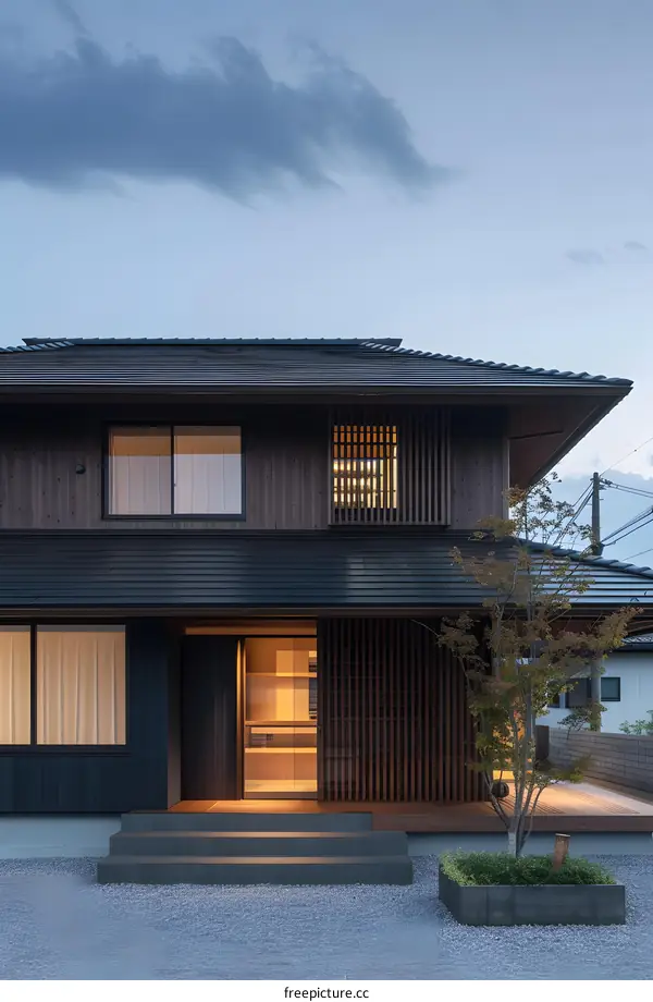 Modern Japanese House with Wooden Facade and Entrance