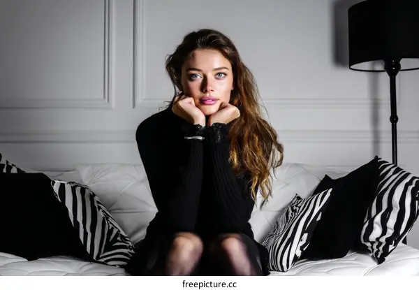 Stylish Woman Relaxing on a Sofa