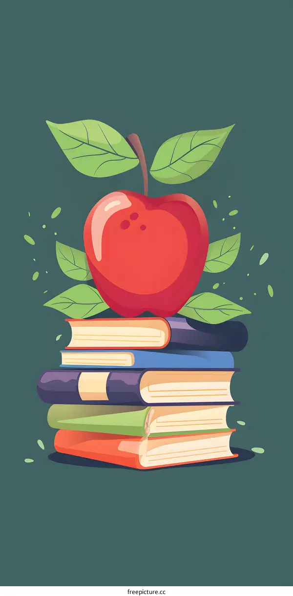 Red Apple On Top Of Stacked Books