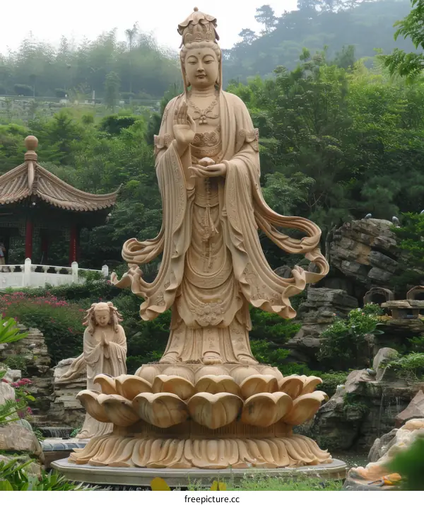 Buddhist Avalokiteshvara Bodhisattva Statue Holding Cintamani Stone
