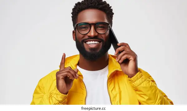 Smiling African American Man Talking on Phone