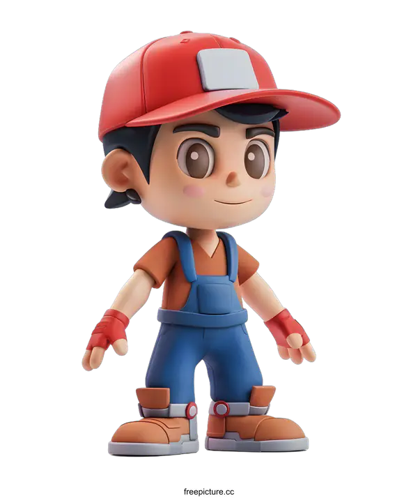 [Transparent Background PNG]Cute Cartoon Boy Wearing Red Cap And Blue Overalls
