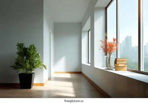 Modern Minimalist Corridor with City View
