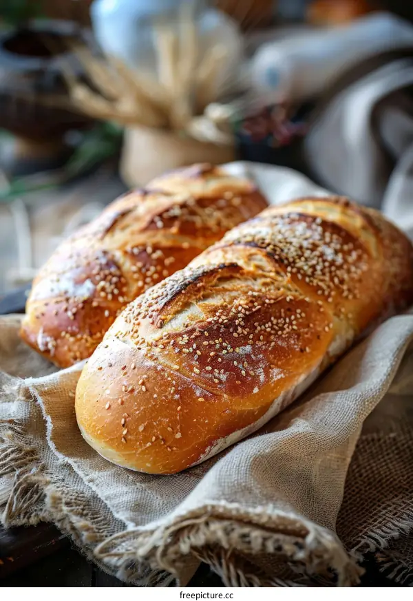 Loaf of bread sprinkled with sesame seeds