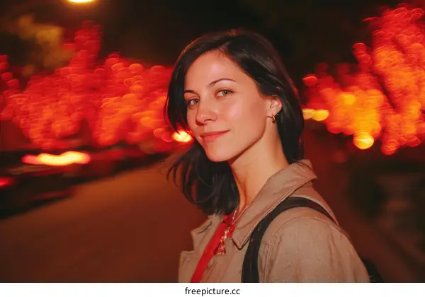 Night City Woman Portrait with Bokeh Lights