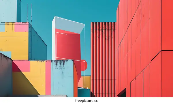 Modern Architecture Building with Colorful Geometric Panels