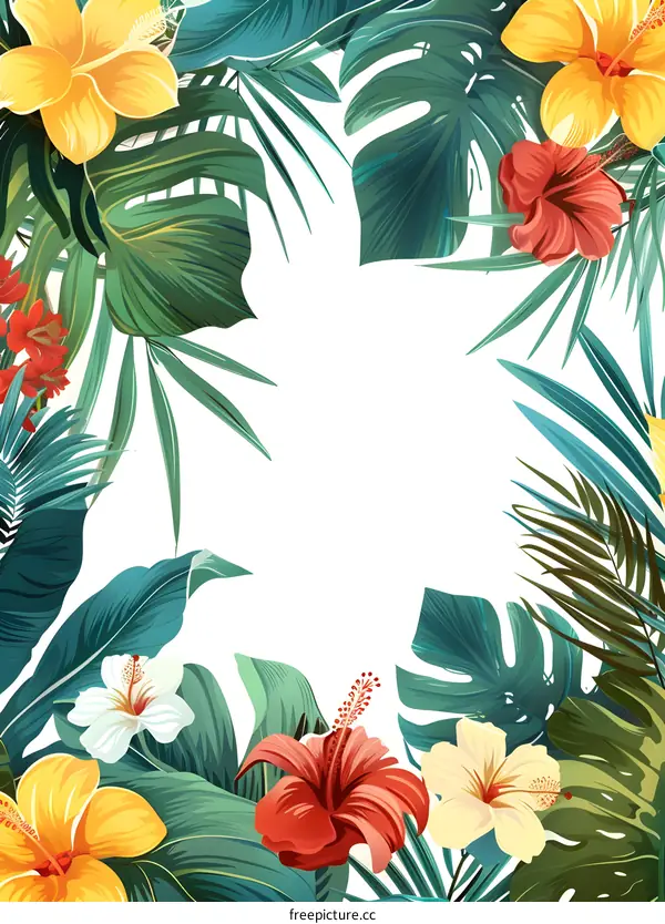 Tropical Floral Frame Design with White Background