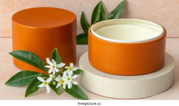 Orange Cosmetic Jar with Flowers