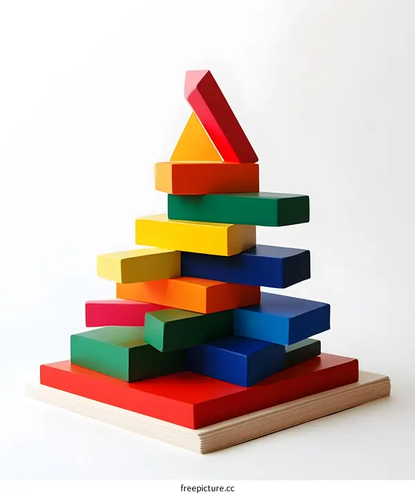 Colorful Wooden Blocks Stacked in a Pyramid Shape