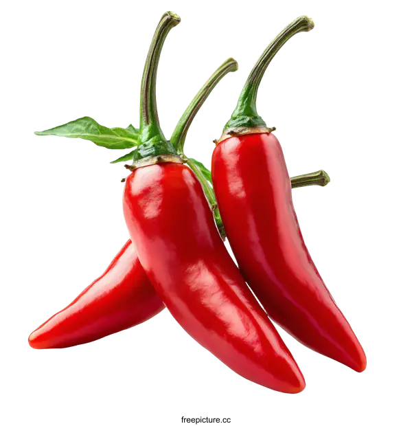 [Transparent Background PNG]Closeup of Three Fresh Red Chili Peppers