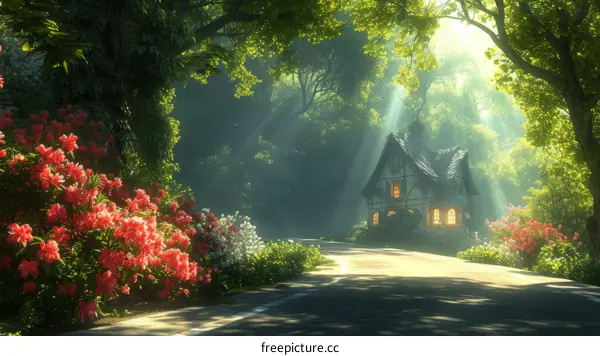 Small cottage house in the middle of a dense forest