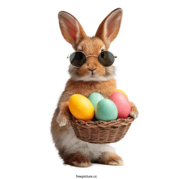 [Transparent Background PNG]Cute Easter Bunny with Colorful Eggs