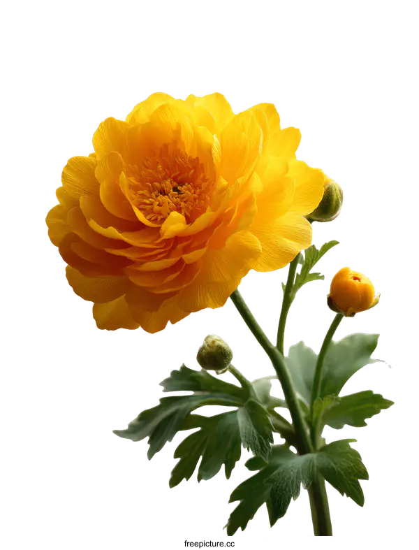 [Transparent Background PNG]Vibrant Yellow Ranunculus Flower Close-up