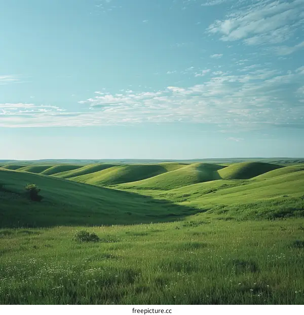 Rolling Green Hills under Azure Sky