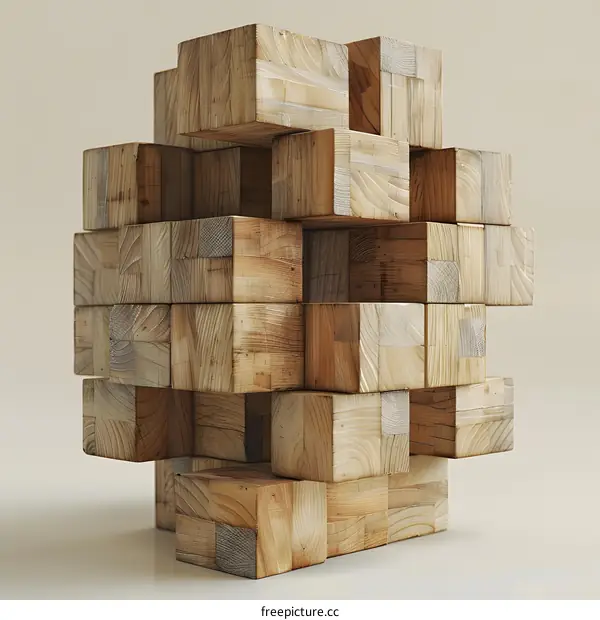 Wooden cubes structure abstract art