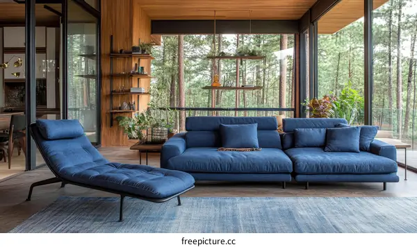 Modern Living Room with Blue Sofa and Daybed