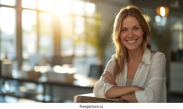 Portrait of a smiling businesswoman standing in a modern office