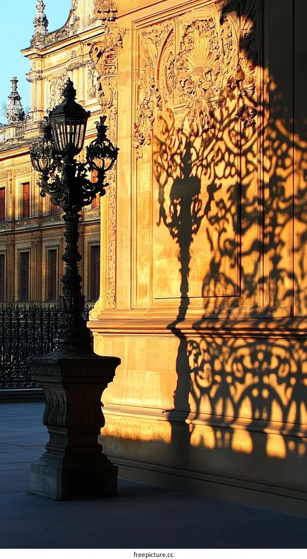 Elegant Shadow Play on Ornate Building Facade