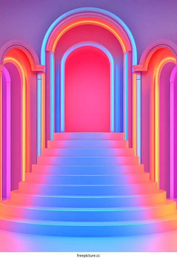 Abstract Neon Staircase With Archway