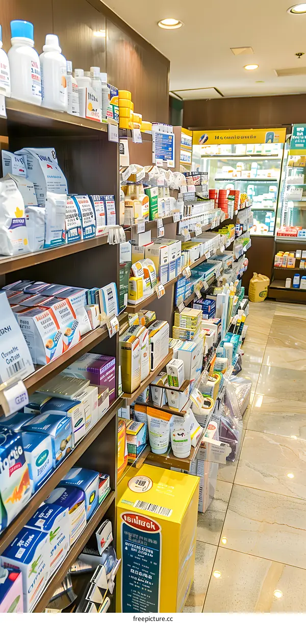 Shelves Stocked with Various Products in a Retail Store