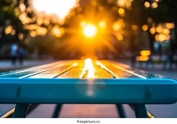 Sunset Glow on a Park Bench