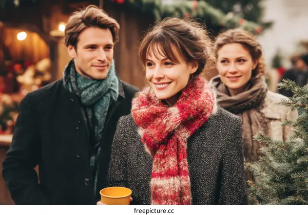 Christmas Market Friends Enjoying the Festive Cheer