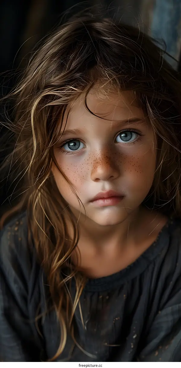 portrait of a girl with freckles and green eyes
