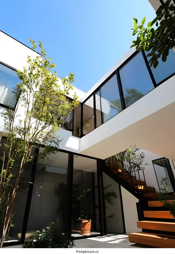 Modern Home with a Glass Skylight and Staircase
