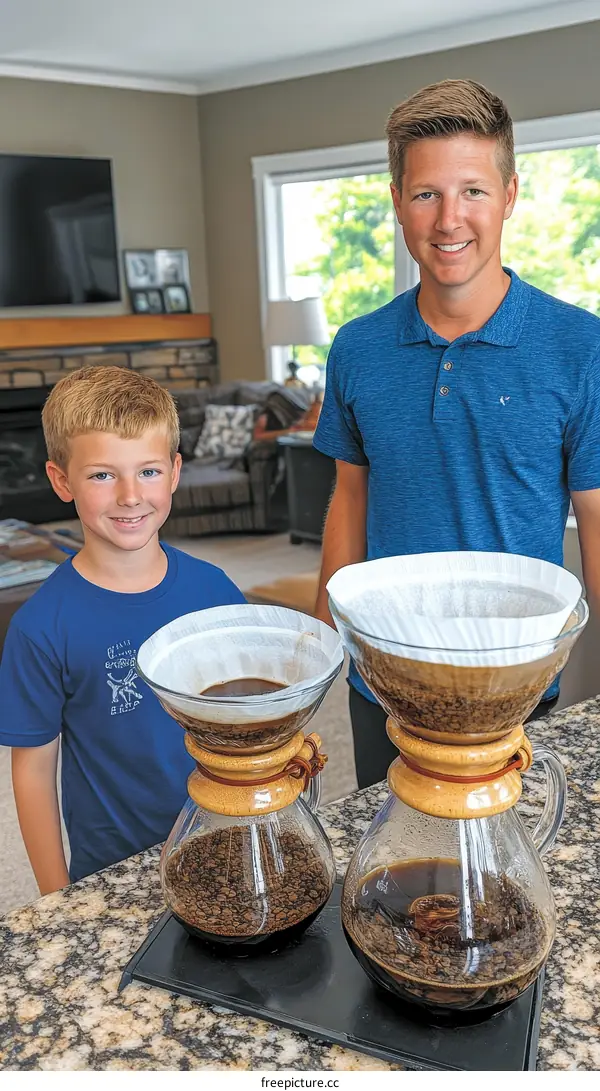 Two Caucasian People Making Coffee at Home