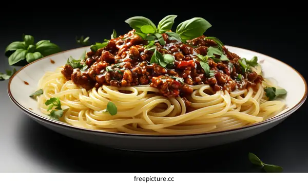 A mouthwatering plate of spaghetti with chunky meat sauce, a classic Italian dish