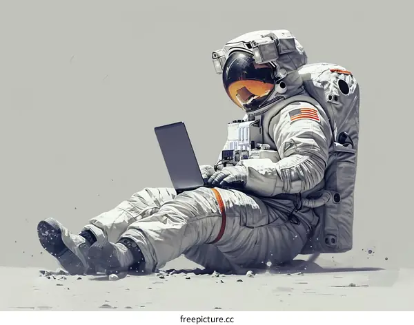 Astronaut Using Laptop for Advanced Space Exploration