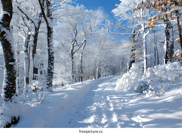 The road through the snowy woods