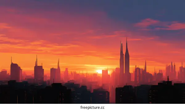 Futuristic City Skyline at Sunrise