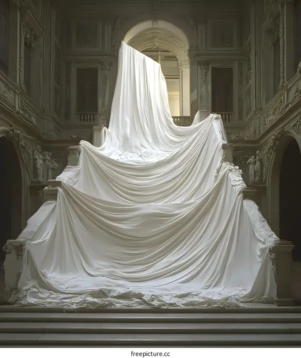White Fabric Covering Staircase in Grand Building