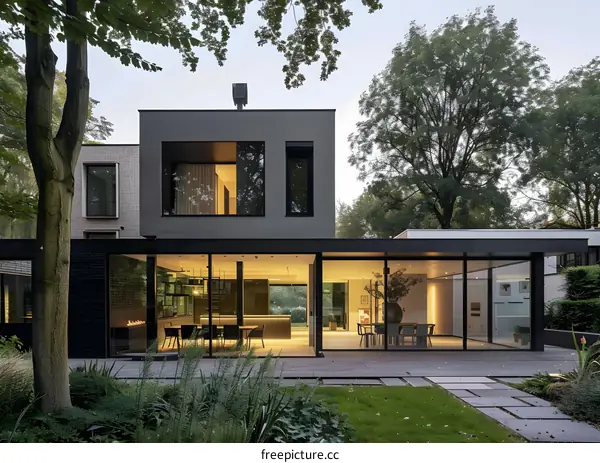Modern House with Large Windows and a Patio