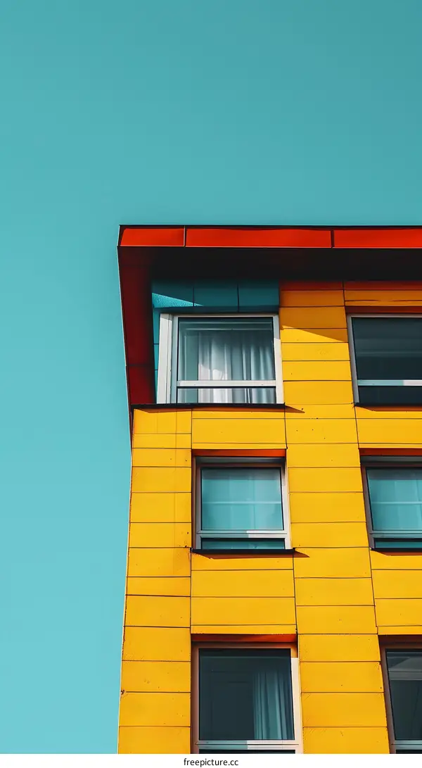 Yellow Building with Windows Against Blue Sky