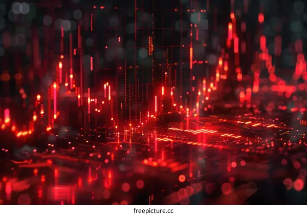 Red technology background with circuit board