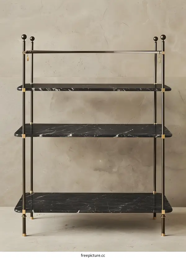 Black Marble Shelf Unit with Gold Accents