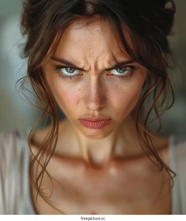 Closeup Portrait of a Woman with an Angry Expression