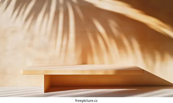 Beige Display Shelf with Palm Leaf Shadow