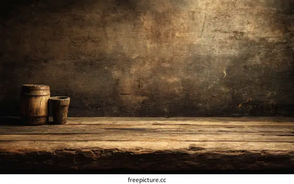 Aged Wooden Barrels and Goblets on Rustic Tabletop