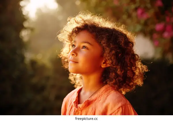 A Child Looking Up to the Sky in Sunlight