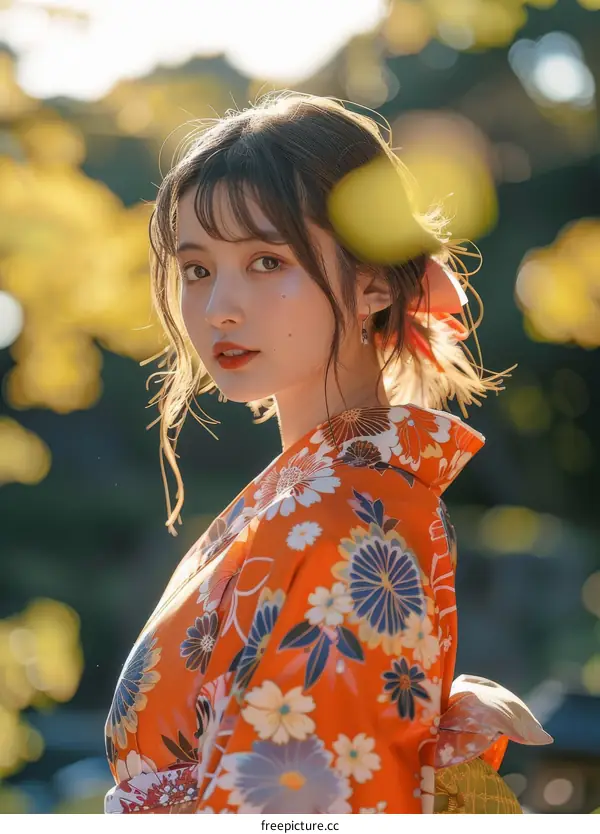 Beautiful Asian Woman in Traditional Japanese Kimono