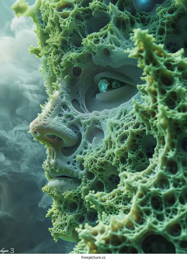 Realistic Green Alien Face with Detailed Texture