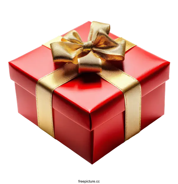 [Transparent Background PNG]Red Gift Box with Golden Ribbon and Bow