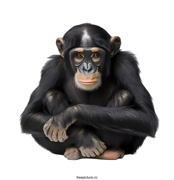 [Transparent Background PNG]Closeup Portrait of a Chimpanzee Sitting on a White Background