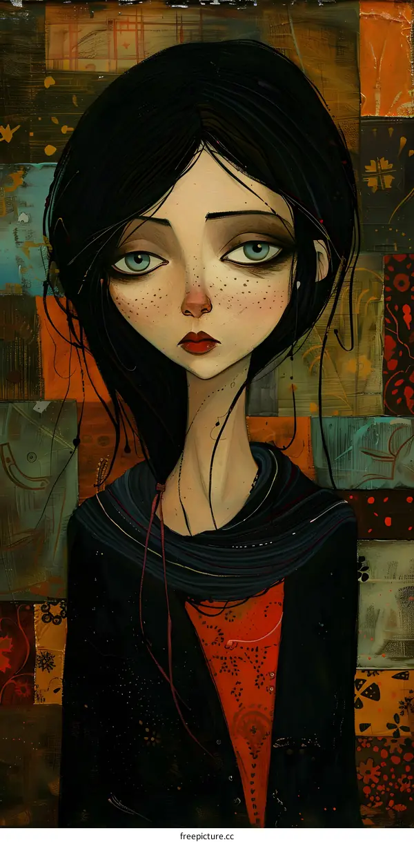 Portrait of a girl with black hair and blue eyes